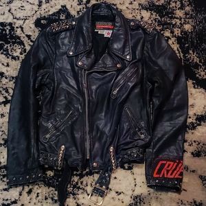 Vintage Brooks Leather Biker Riding Jacket 80s Motley Crue Studded